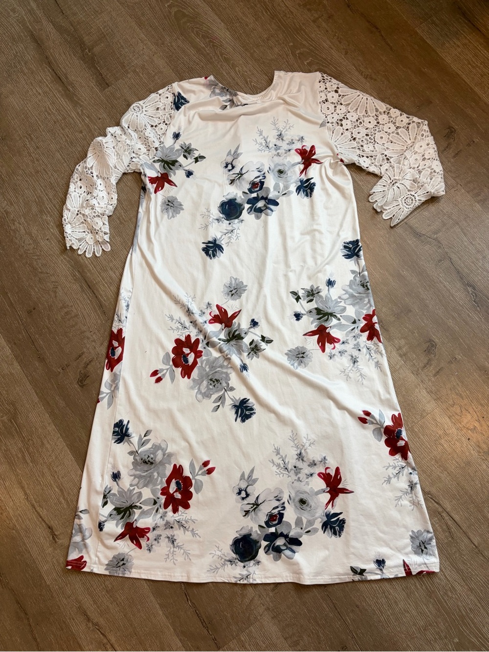 Edvintorg  WomenWhite Floral Lace Sleeve Maxi Leisure Lounge Dress Sz 2XL - Picture 7 of 8